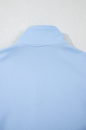 Beau Blue Ribbed Texture Half Zip Ruffled Short Sleeve Top and Shorts Set