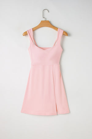 Light Pink U Neck Sleeveless Side Slit Sports Mini Dress