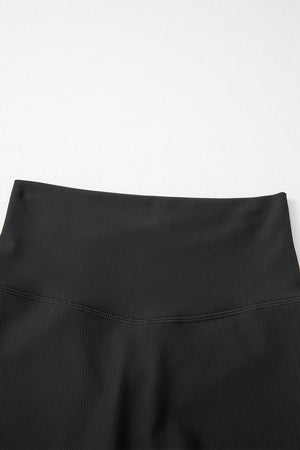 Black Back Cross Waistband Yoga Shorts