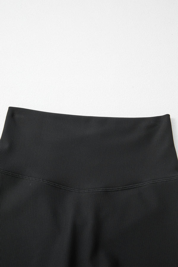 Black Back Cross Waistband Yoga Shorts