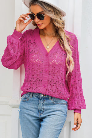 Rose Lightweight Buttoned Front Crochet Cardigan