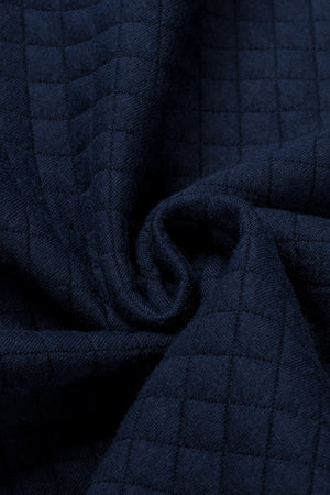 Navy Stand Neck Waffle Zip up Sweatshirt