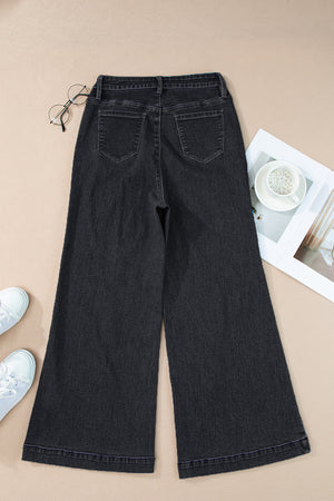 Black Plain Seam Detail Flared Bottom Ankle Length Jeans