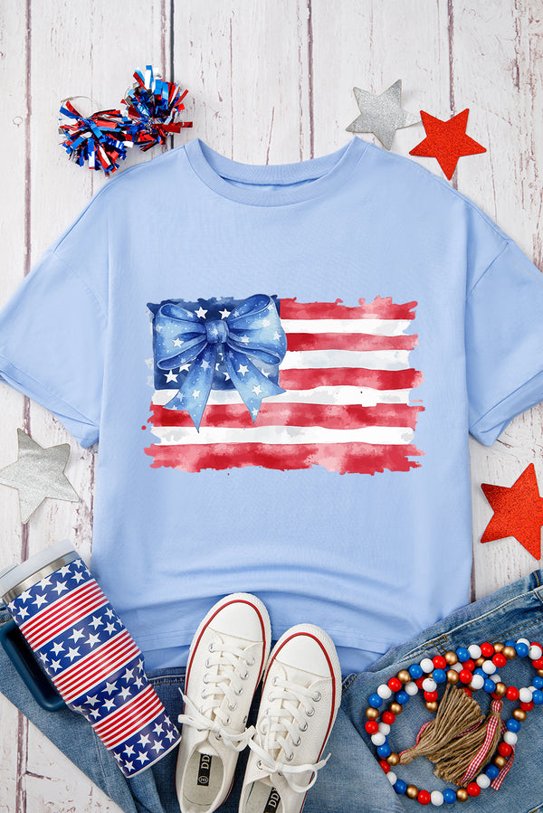 Myosotis American Flag Bow Knot Print Half Sleeve T Shirt