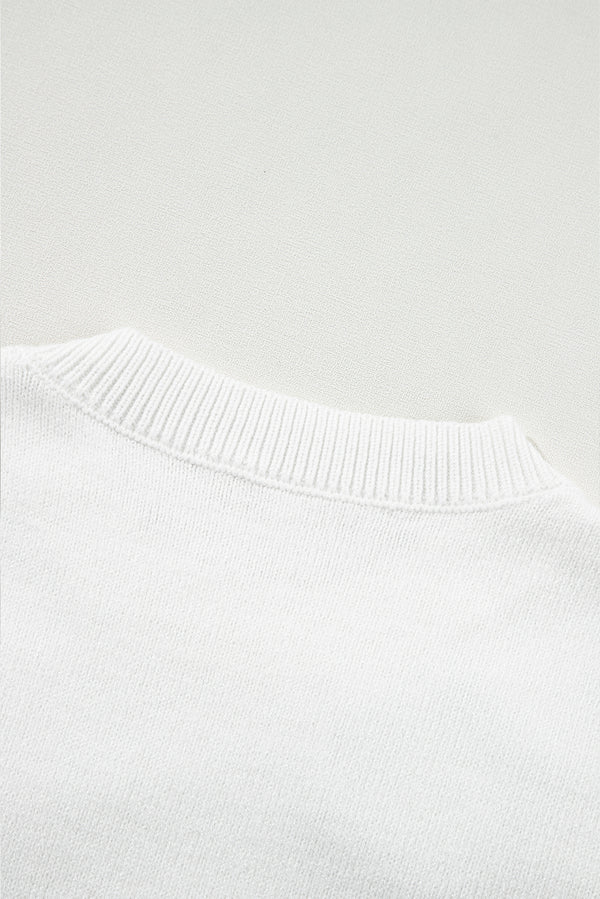 White Cute Flower Applique Short Sleeve Sweater