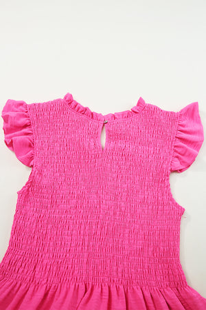 Rose Smocked Ruffle Flutter Sleeve Peplum Blouse