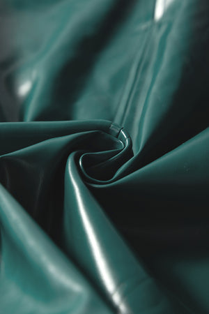 Sea Green  Notched V Neck Short Puff Sleeve PU Leather Blouse