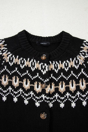 Black Western Fashion Abstract Printed Cardigan Sweater