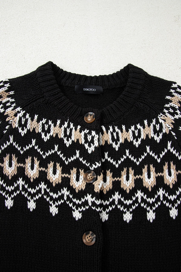 Black Western Fashion Abstract Printed Cardigan Sweater