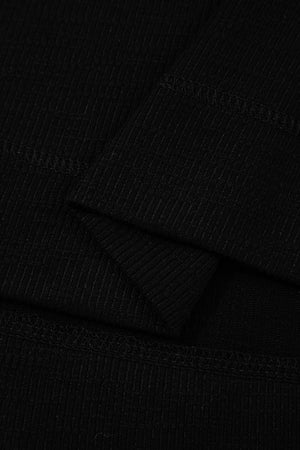 Black Exposed Seam Textured Knit V Neck Pullover Top
