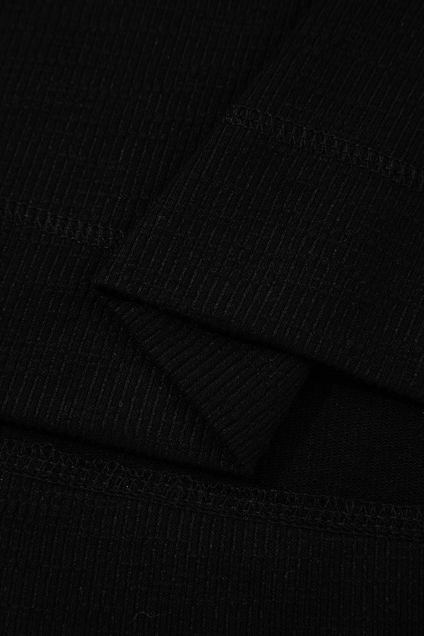Black Exposed Seam Textured Knit V Neck Pullover Top