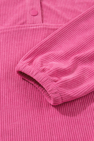 Peach Blossom Half Button Pullover Drawstring Pants Solid Color Corduroy 2pcs Outfit