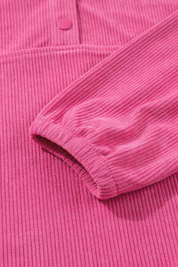 Peach Blossom Half Button Pullover Drawstring Pants Solid Color Corduroy 2pcs Outfit