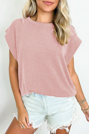 Sepia Rose Twisted Rib Wide Sleeve Crew Neck T Shirt