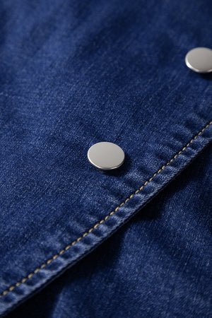 Bluing Asymmetric Wrapped Buttoned High Waist Denim Shorts