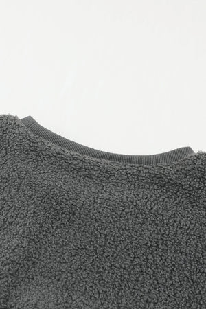 Gray Oversized Colorblock Plush Sweatshirt