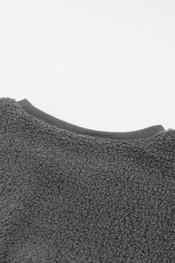 Gray Oversized Colorblock Plush Sweatshirt