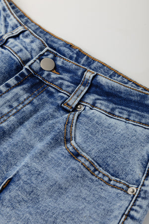Myosotis Center Seam Cuffed Hem Straight High Waist Jeans