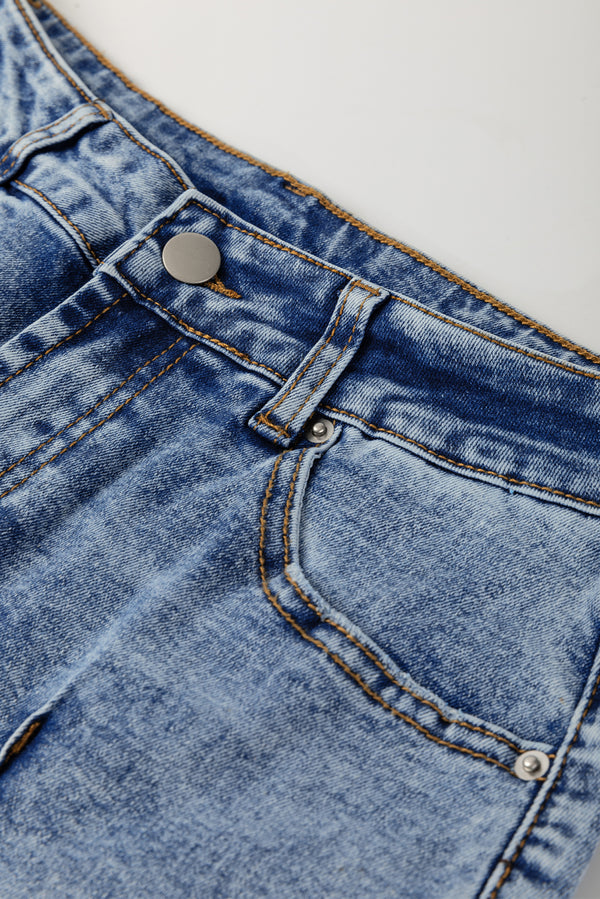 Myosotis Center Seam Cuffed Hem Straight High Waist Jeans