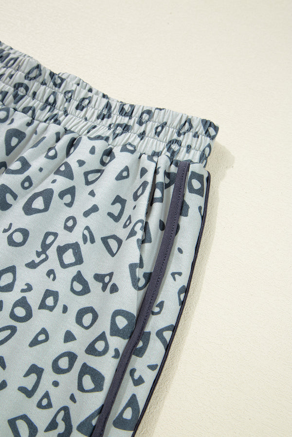 Gray Leopard High Waist Side Bow Straight Leg