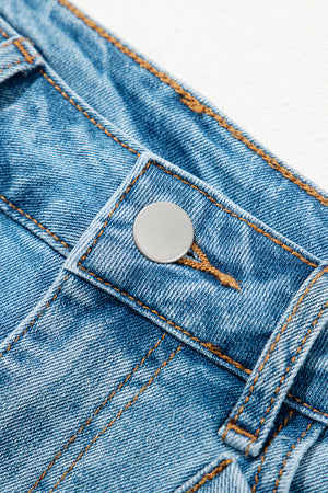 Dusk Blue Acid Wash Bowknot Details High Waist Denim Skirt