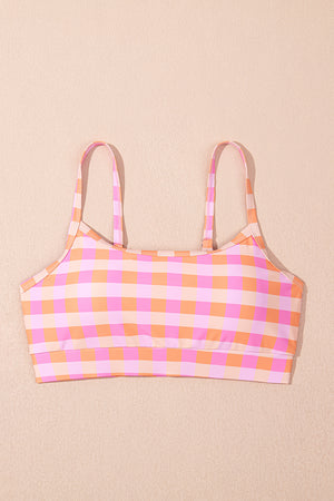 Pink 3pcs Gingham High Waist Bikini & Sarong