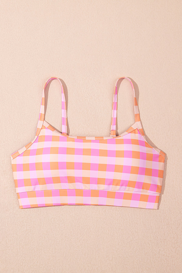 Pink 3pcs Gingham High Waist Bikini & Sarong