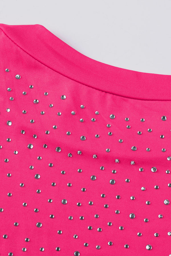 Rose Rhinestone Allover Round Neck Short Sleeve Bodysuit
