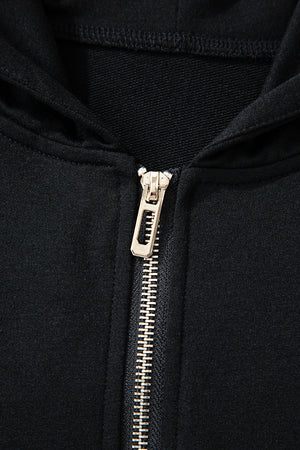 Black Double Zipper Hooded Jacket and Sweatpants Active Set