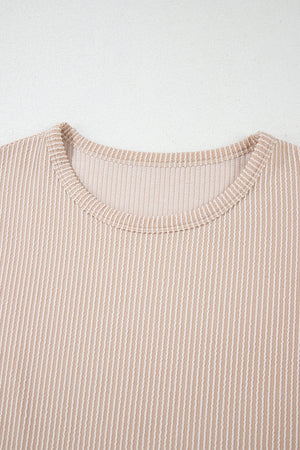 Parchment Twisted Rib Wide Sleeve Crew Neck T Shirt