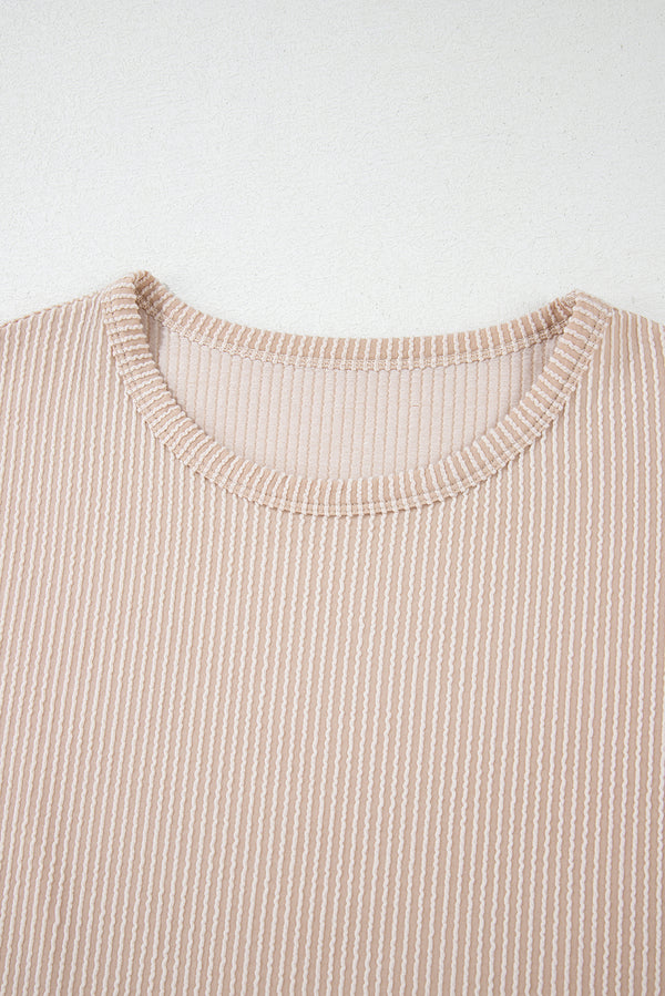 Parchment Twisted Rib Wide Sleeve Crew Neck T Shirt