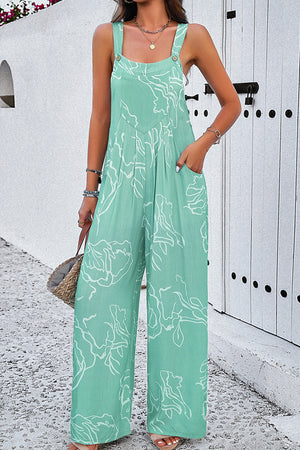 Moonlight Jade Printed Bib Wide Leg Overall