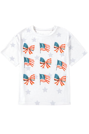 Khaki Patriotic Flag Bow Graphic Starry Round Neck T Shirt