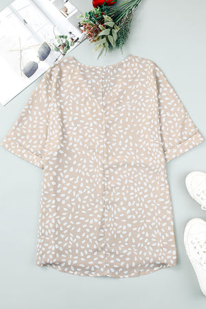 Apricot Animal Print V-neck Rolled Sleeve Tunic Top