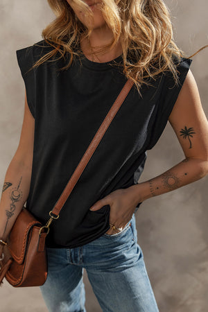 Black Cuffed Armhole Loose Tank Top