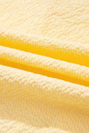 Yellow Cream Bow Tie Notched Neck Pleated Tank Top