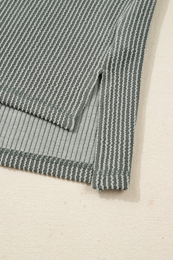 Green Bay Twist Ribbed Exposed Seam Detail Long Sleeve Loose Top