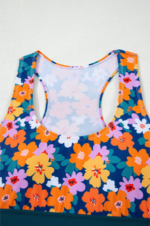 Green Floral Print Racerback Cutout High Waist 2pcs Bikini