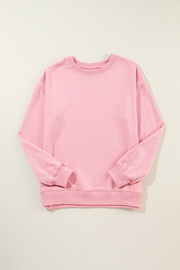 Pink Solid Classic Crewneck Pullover Sweatshirt