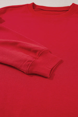 Red Solid Classic Crewneck Pullover Sweatshirt