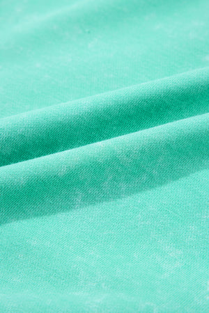 Sea Green Mineral Wash Drawstring Elastic Waistband Hollow Out Back Short Sleeve Romper