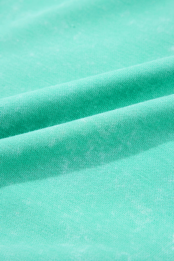 Sea Green Mineral Wash Drawstring Elastic Waistband Hollow Out Back Short Sleeve Romper