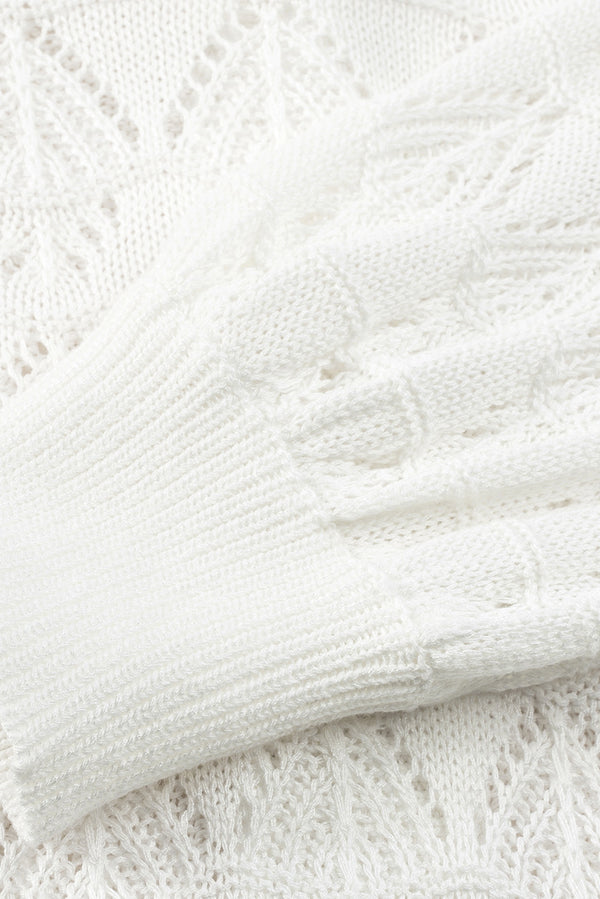 White Lightweight Buttoned Front Crochet Cardigan