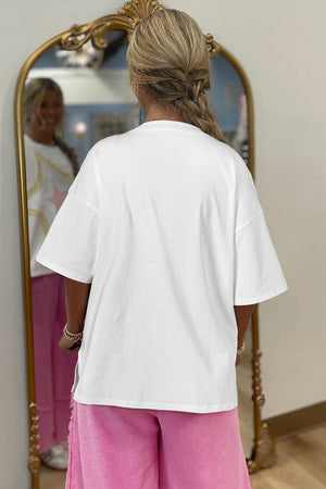 White Star Layered Patched Graphic Drop Shoulder Half Sleeve Loose Tee