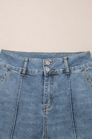Dusk Blue 2 Button High Waist Piping Trim Bootcut Jeans