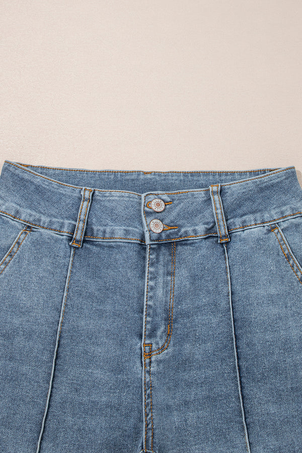 Dusk Blue 2 Button High Waist Piping Trim Bootcut Jeans