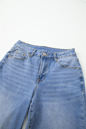 Dusk Blue Raw Hem Unique Cuffs Straight High Rise Loose Jeans