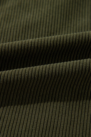 Mist Green Corduroy Fleece Patchwork Buttoned Bomber Jacket