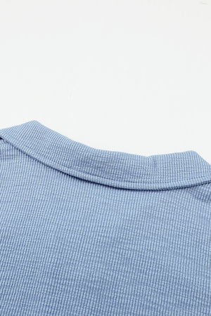 Sky Blue Button Front Turn-down Neck Knit Top