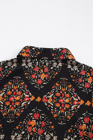 Black Strawberry Aesthetic Floral Puff Sleeve Shirt